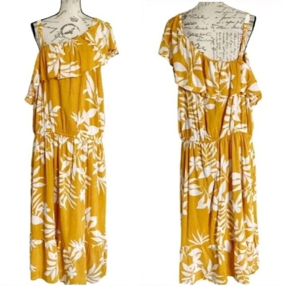 Old Navy Dress Lot of 2 size 3X White Yellow Floral Boho One Shoulder Vacation - Picture 3 of 16